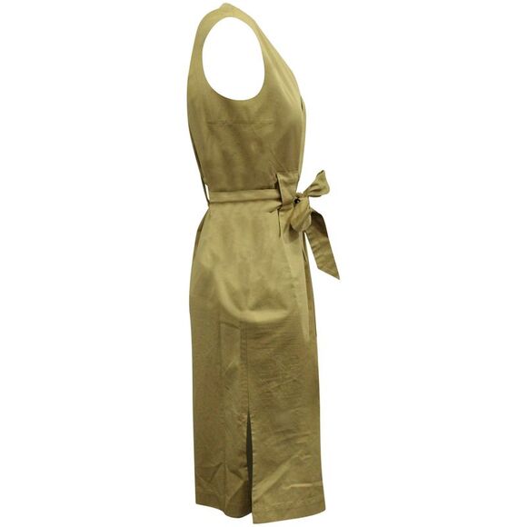 Iris & Ink Belted Sleeveless Dress in Khaki Cotton